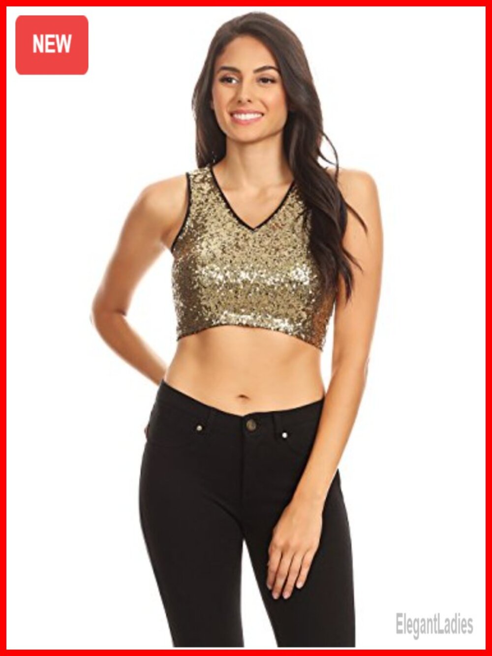 Sequin V Neck Cropped Tank Top Clubwear Night Out